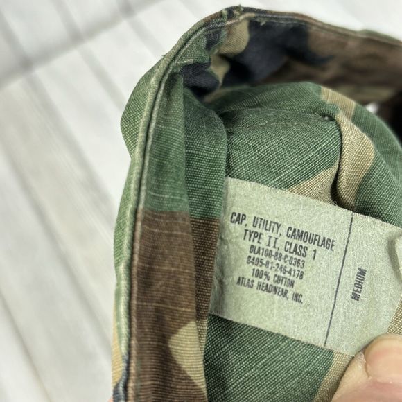 Military Army Woodland Camouflage‎ Utility Cap Hat Size Medium Camo Eagle - Picture 10 of 11